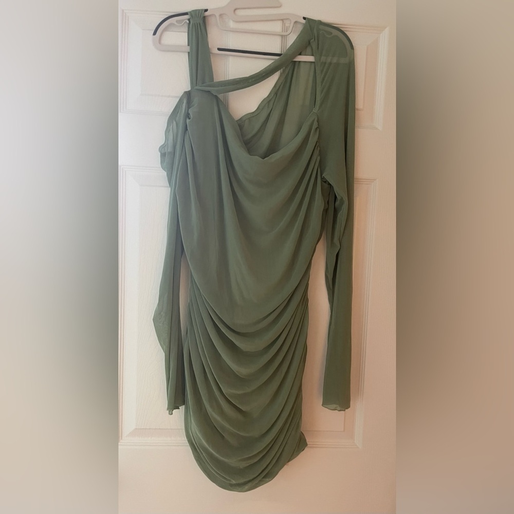 SHEIN Off the shoulder Sage Green Long Sleeve Draped Dress